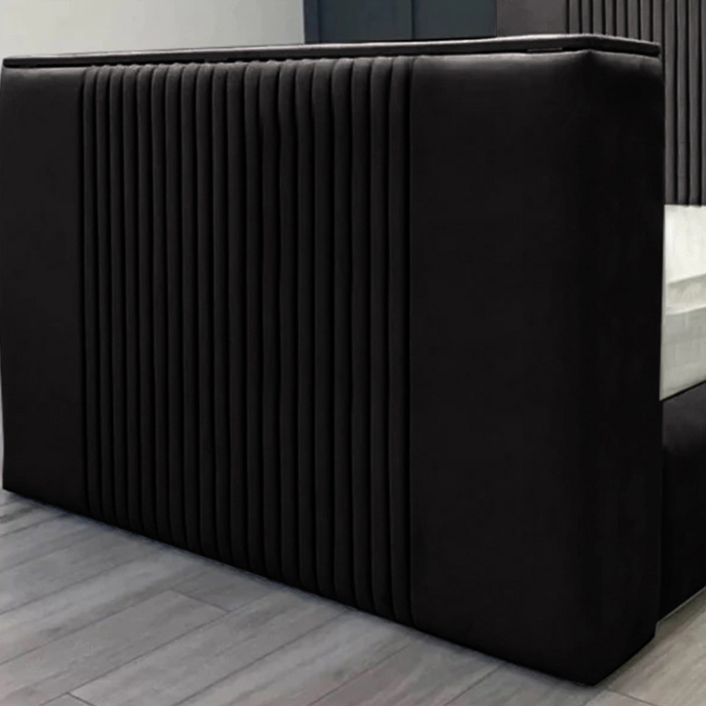 Eleganza Home Emri Super King Size Black Plush Velvet TV Bed Frame with Lined Headboard Image 3