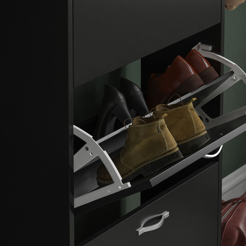 Vida Black 3-Drawer Shoe Cabinet Rack Image 3