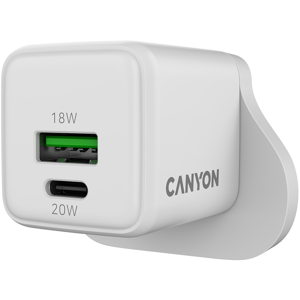 Canyon CNS-CU20AC White Dual UK USB-C and USB-A Port Wall Charger 20W Image 1