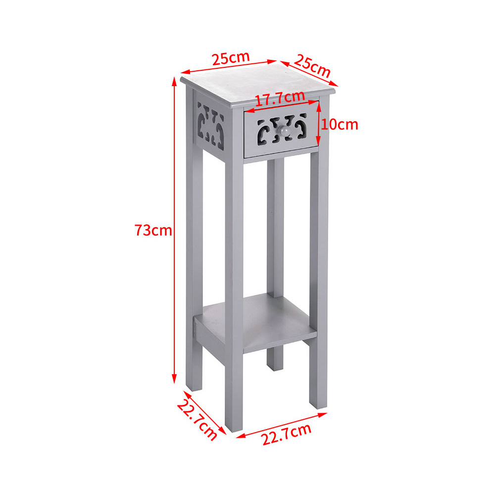 Living and Home Grey Wooden Plant Stand with Drawer Image 7