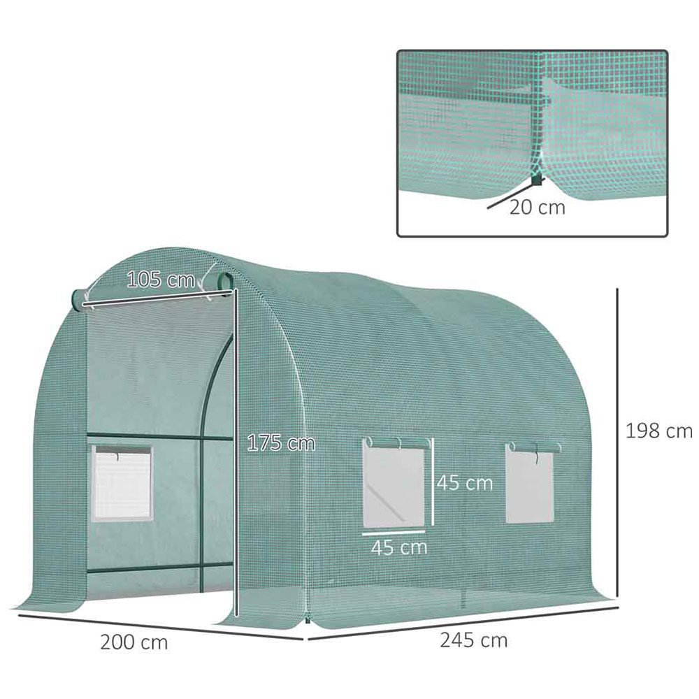 Outsunny Green PE Cloth 6.6 x 8.2ft Polytunnel Greenhouse Image 6