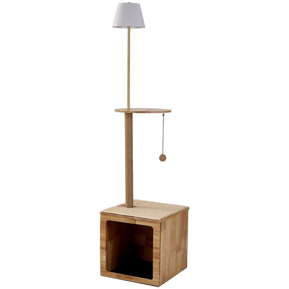 H&O Direct 164cm Natural Scratching Post Cat Tree with LED Floor Lamp Image 1
