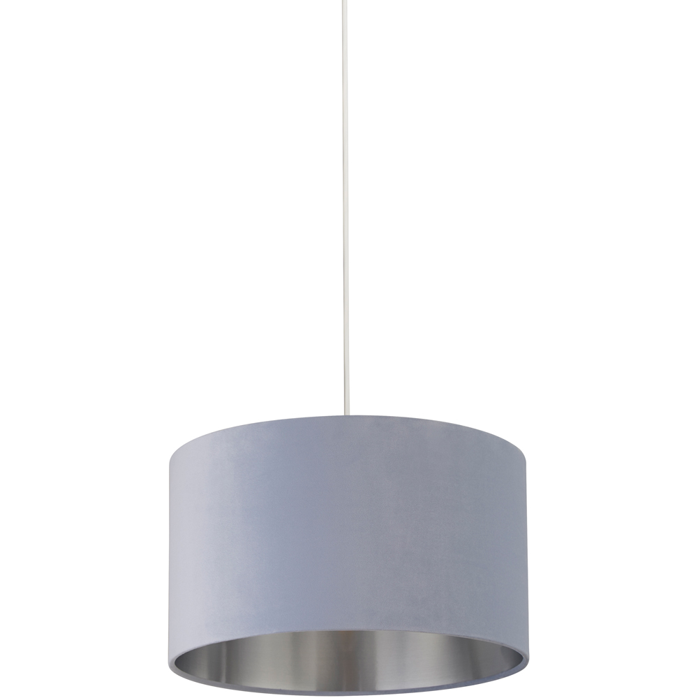 Lighting Collection Light Blue Silver Inner Velvet Drum Shade Image 1