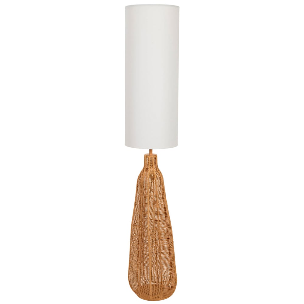 ValueLights Una White Tall Lamp Shade Natural Rattan Midi LED Floor Lamp Image 1