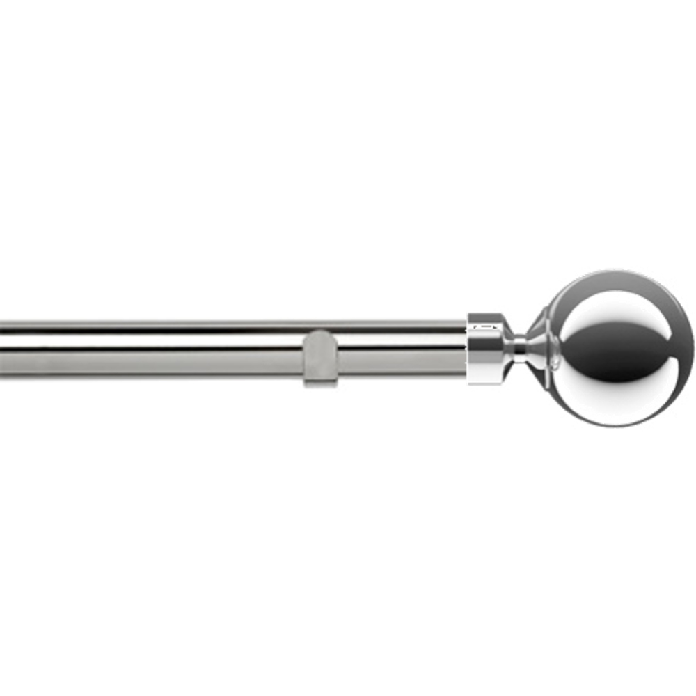 New Edge Blinds 110cm Fixed Length Chrome Eyelet Metal Curtain Pole Set with Sphere Finial Image 1