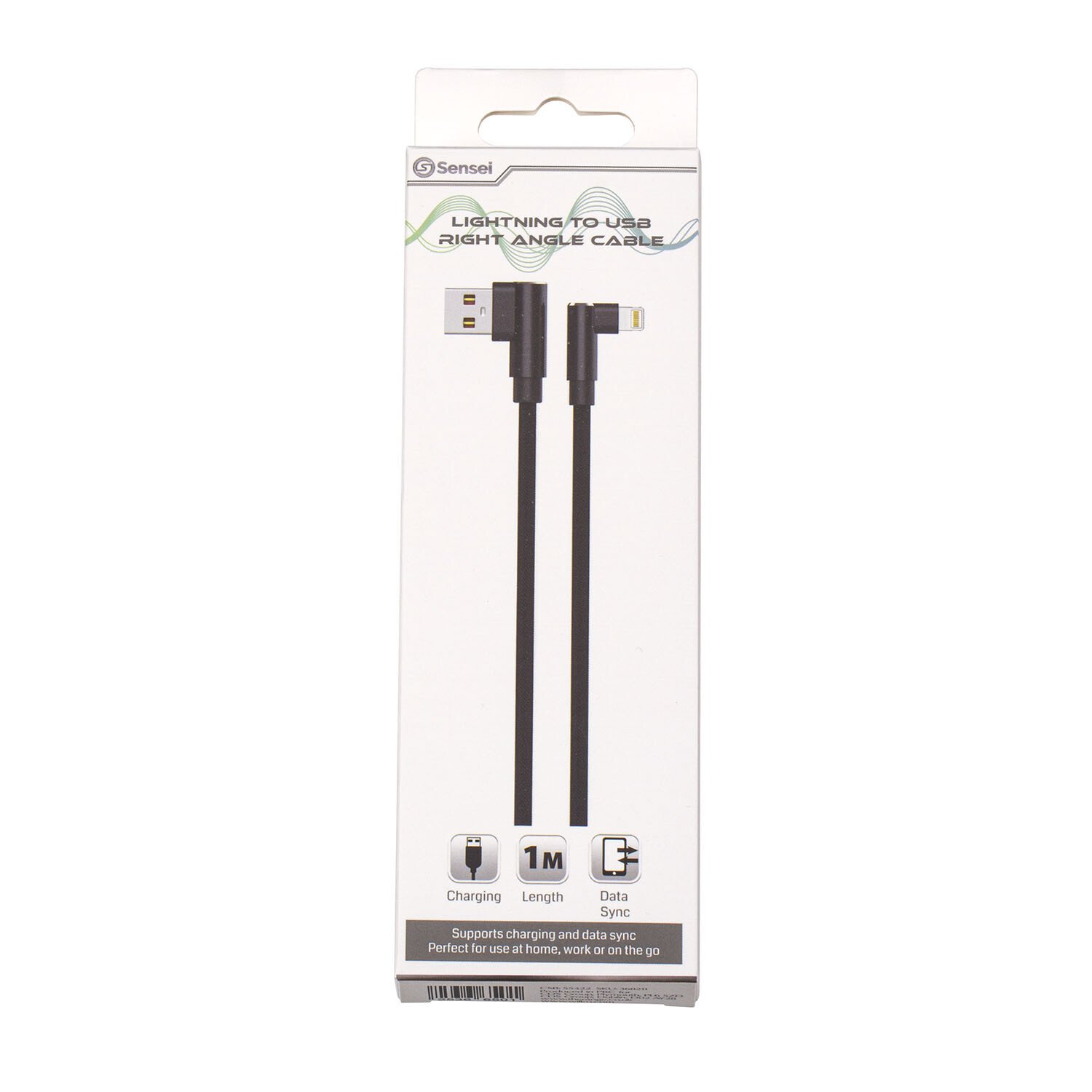 Lightning to USB Right Angle Cable 1m - Black Image 1