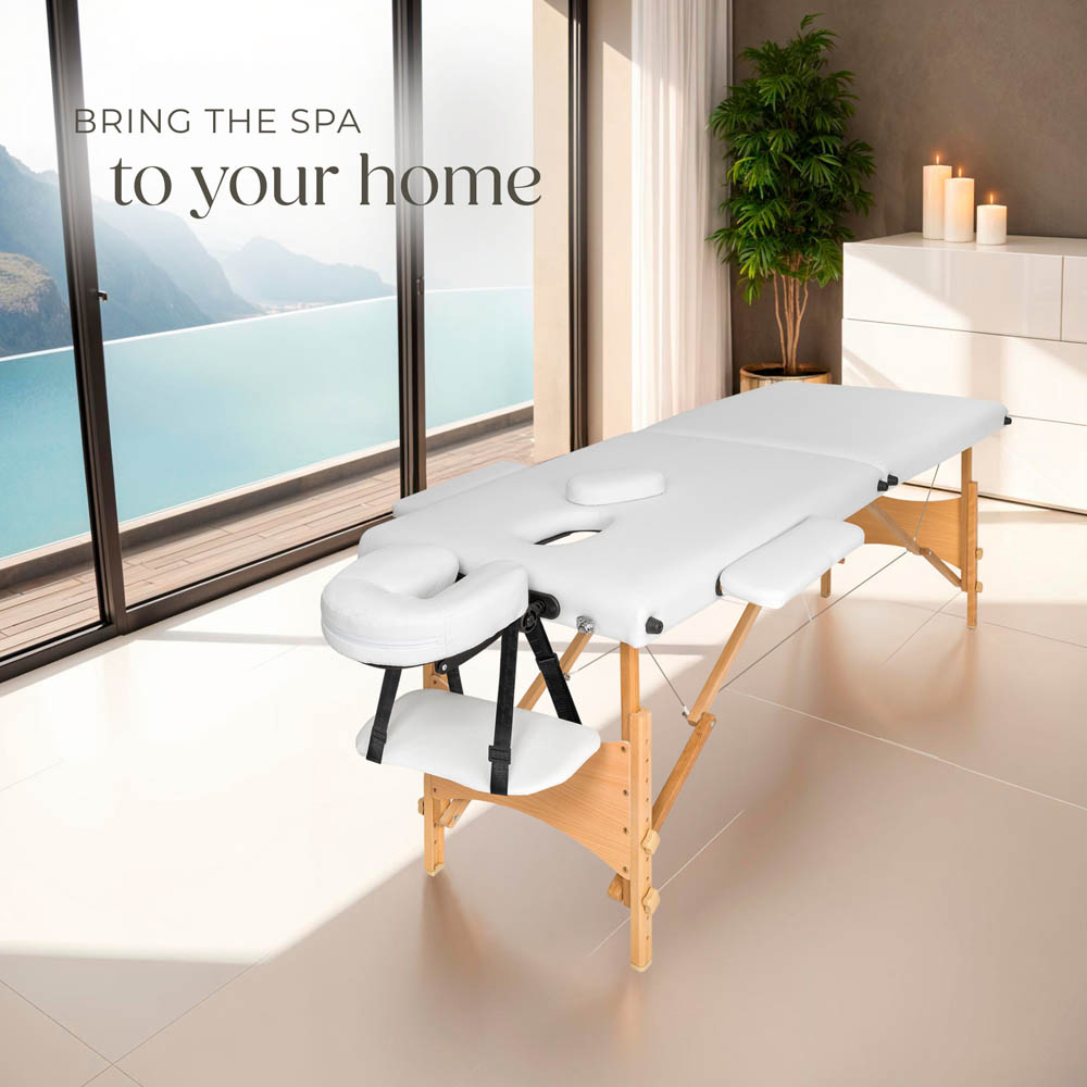 Massage Table Freddi - 2-zone bed, foldable, with carry bag, head and armrests - White Image 2
