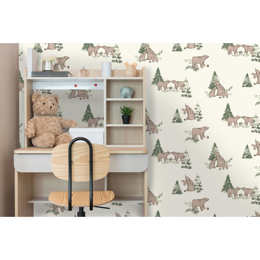 Wilko Wallpaper Bear Family Cream And Brown Wilko