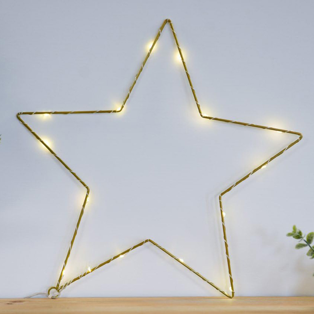 Thompson and Morgan Christmas Gift 15 Warm White LED Battery Operated Gold Star 2 Pack Image 1