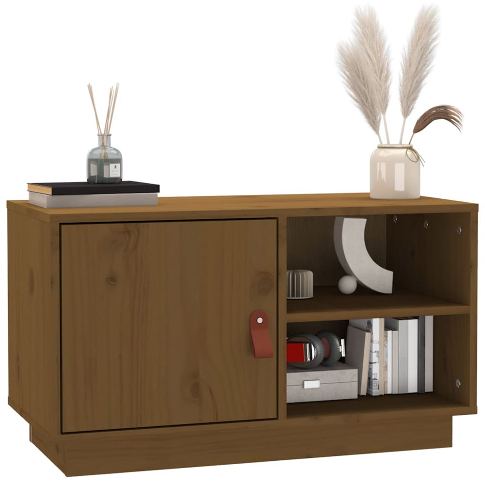 vidaXL Single Door 2 Open Shelf Honey Brown Solid Wood Pine TV Cabinet Image 4