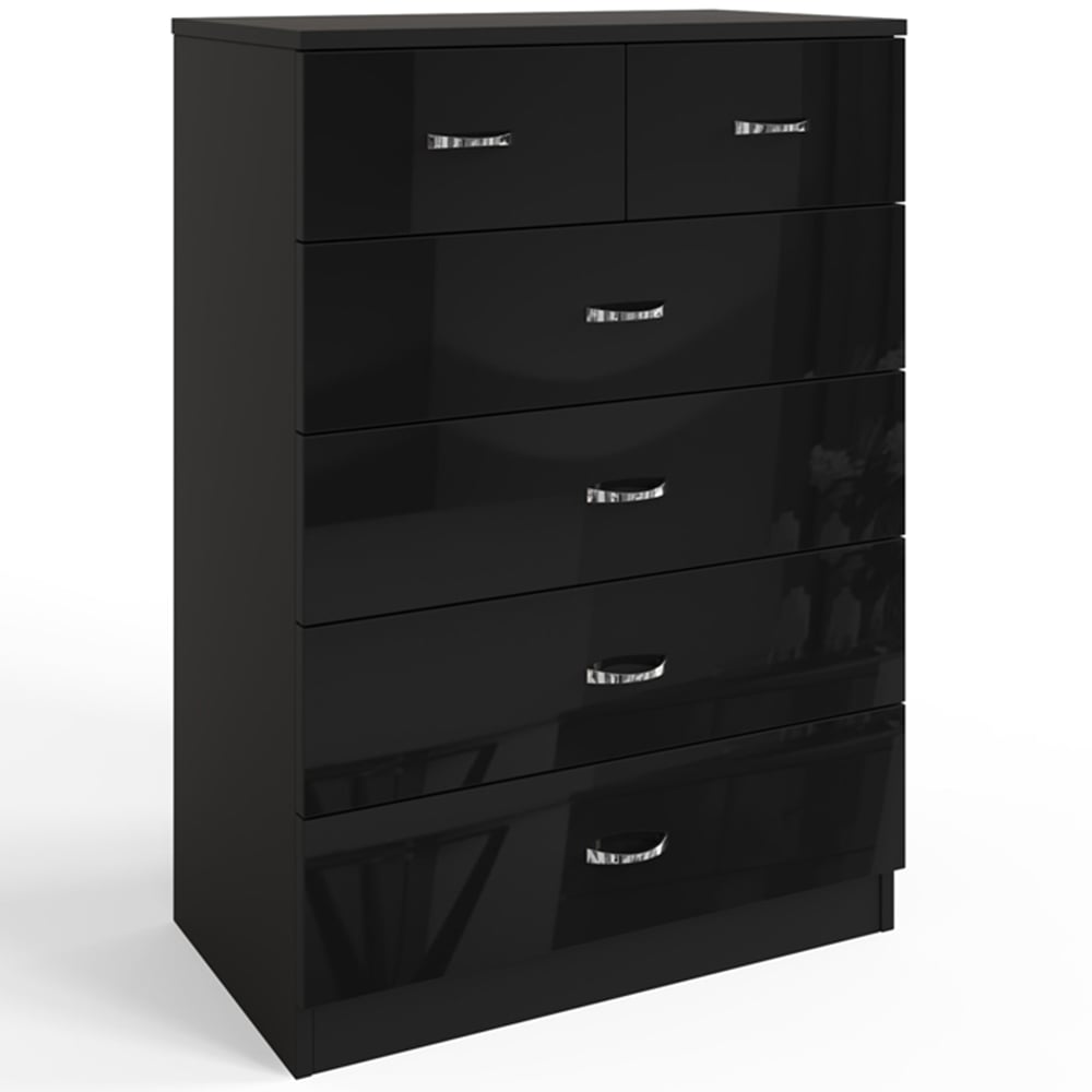FWStyle Chilton 6 Drawer Black Gloss Chest of Drawers Image 2