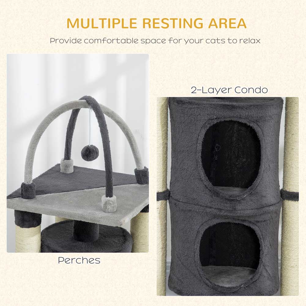PawHut Cat Tree for Indoor Cats with Scratching Posts Image 4