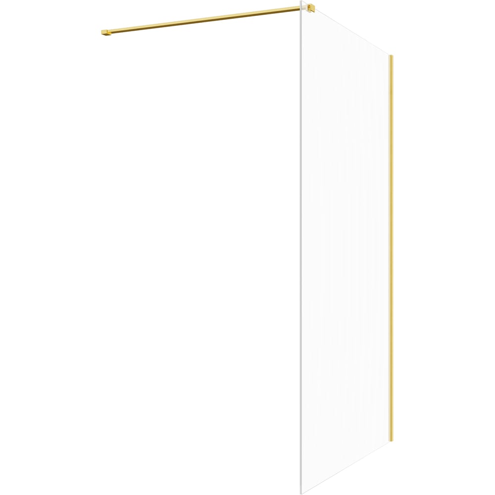 Bathstore Nero Glass Wetroom Shower Panel with Brushed Brass Profile and Front Bar 500mm Image 1