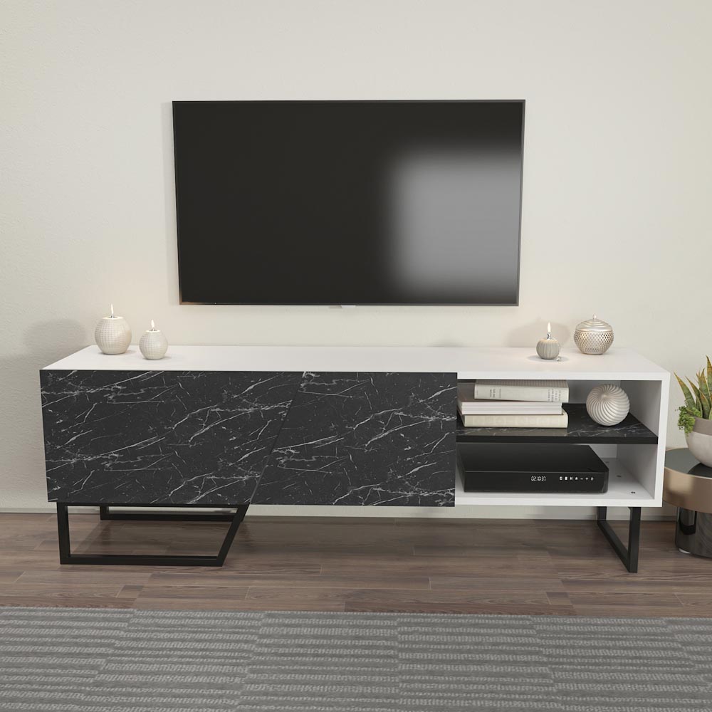 Decorotika Denasse White and Black Marble Effect TV Unit Image 5