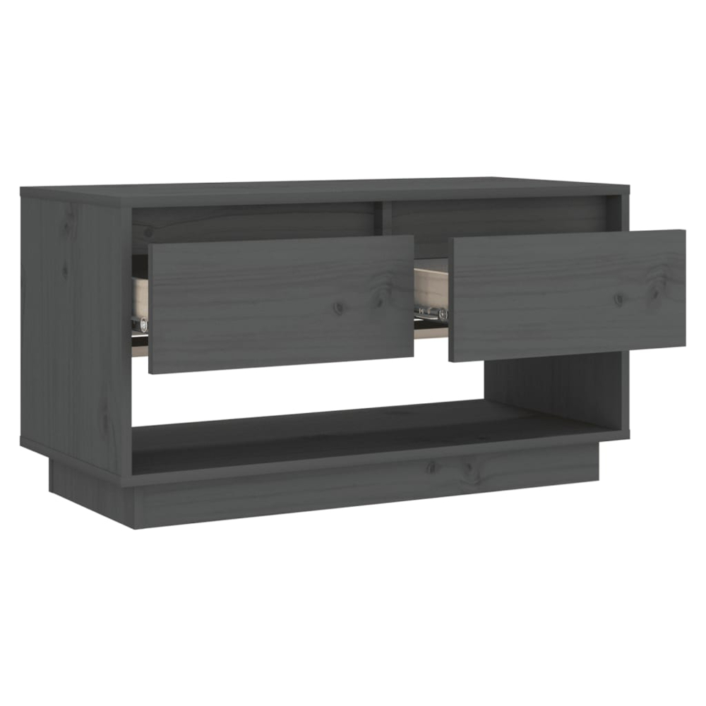 vidaXL 2 Drawer Single Shelf Grey Solid Pine Wood TV Cabinet Image 3