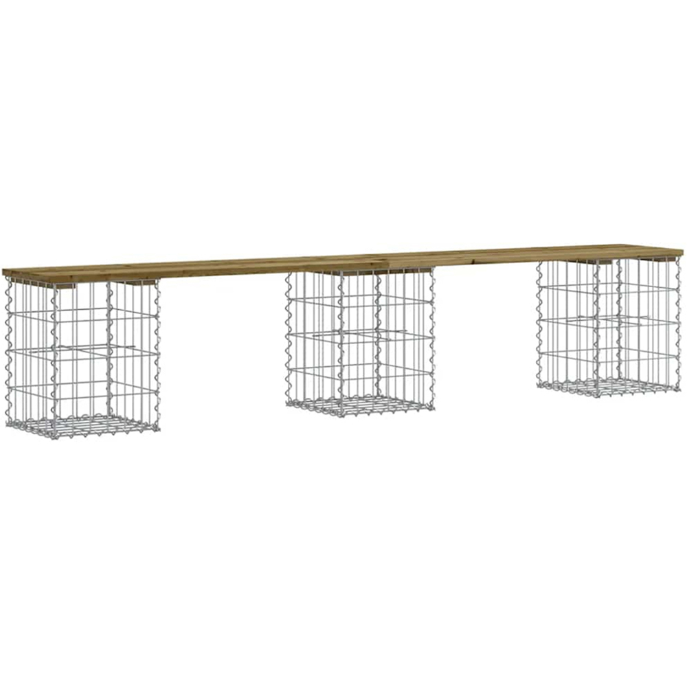 vidaXL Brown Solid Impregnated Pine Wood Gabion Design Garden Bench 203 x 31 x 42cm Image 1