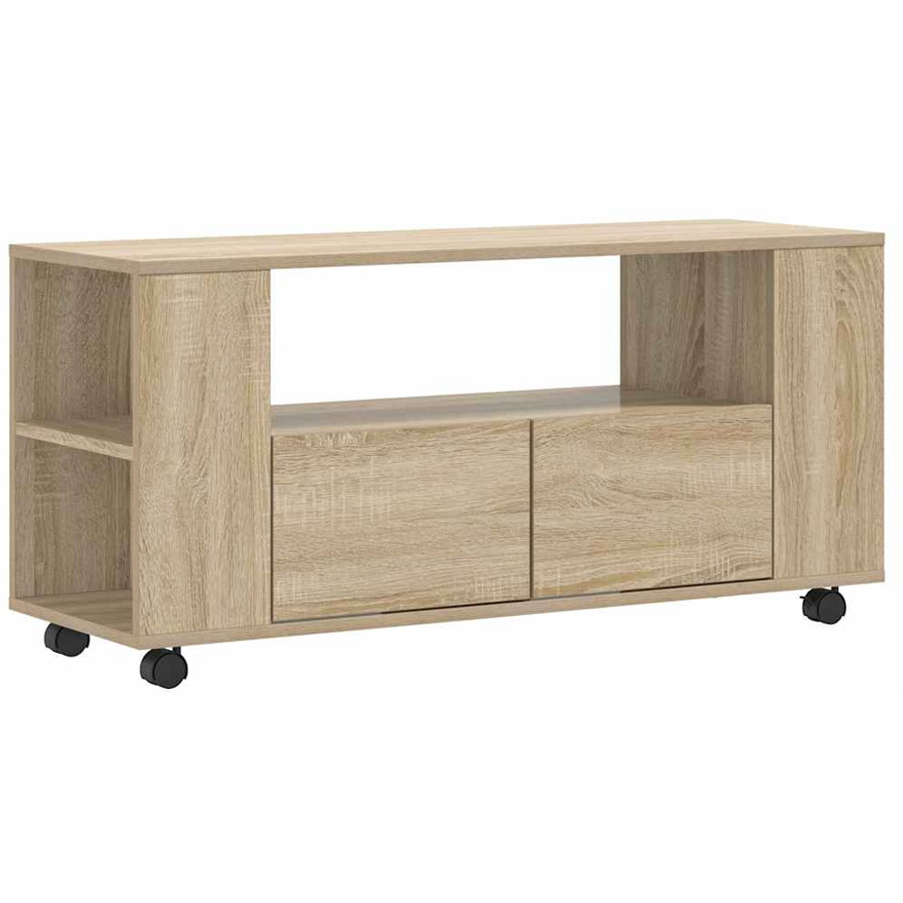 vidaXL 2 Drawer Single Open Shelf Sonoma Oak TV Cabinet with Wheels Image 2