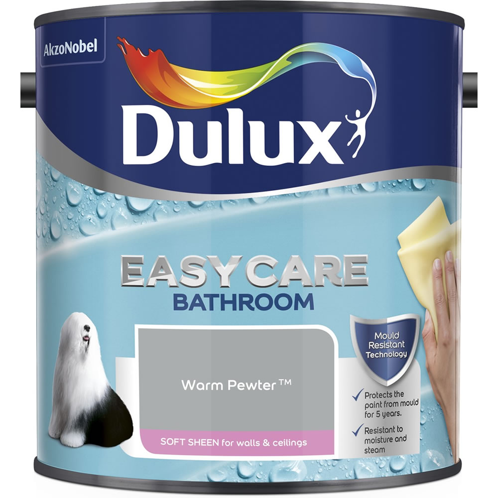 Dulux Easycare Bathroom Warm Pewter Soft Sheen Emulsion Paint 2.5L Image 2