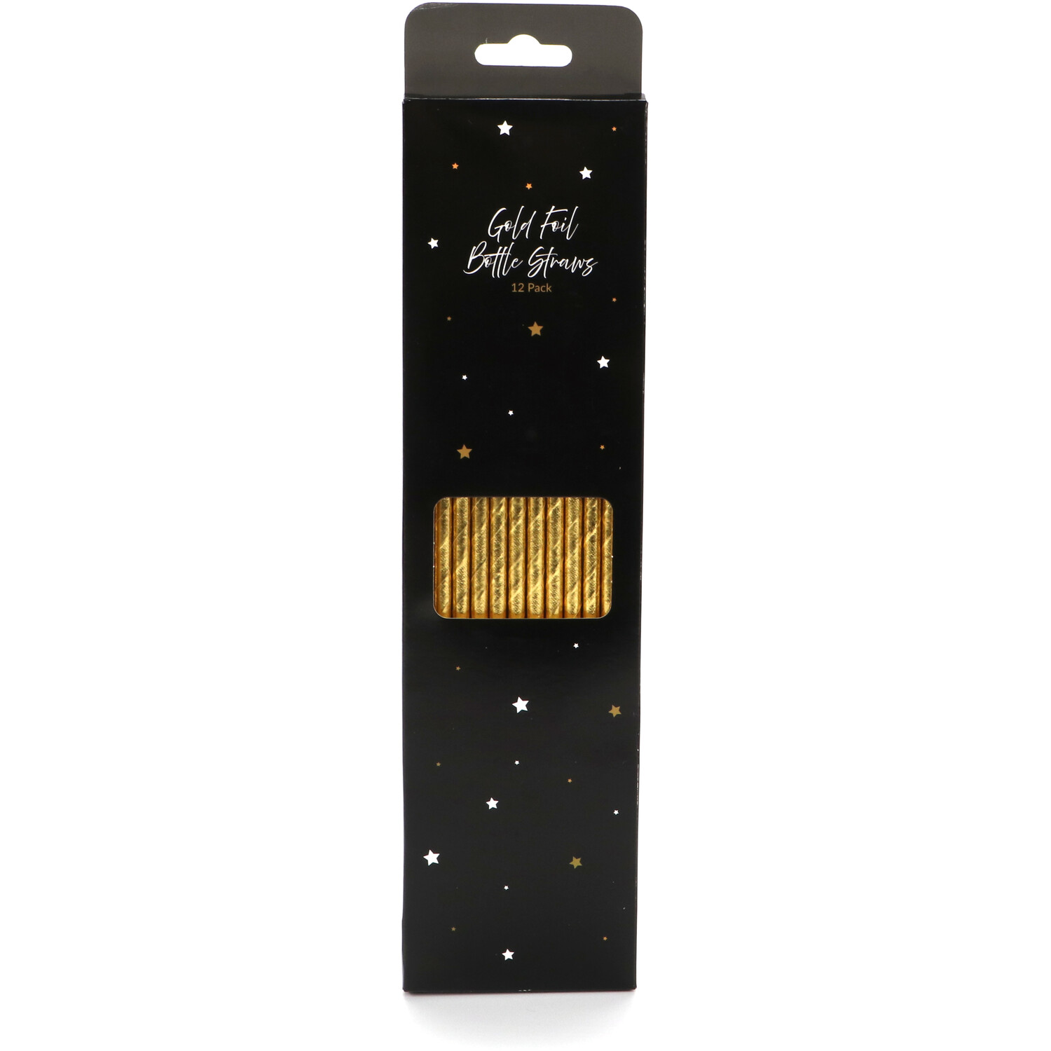Pack of 12 Gold Foil Star Long Bottle Straws - Gold Image 1