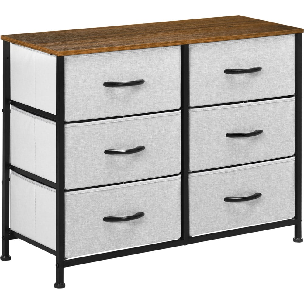 Portland 6 Drawer Grey and Wood Effect Chest of Drawers Image 2