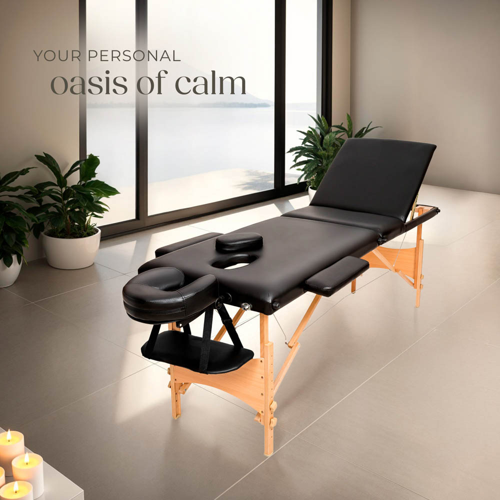Massage Table Daniel - 3-zones, carry bag, head and armrests, 5 cm thick padding - Black Image 2