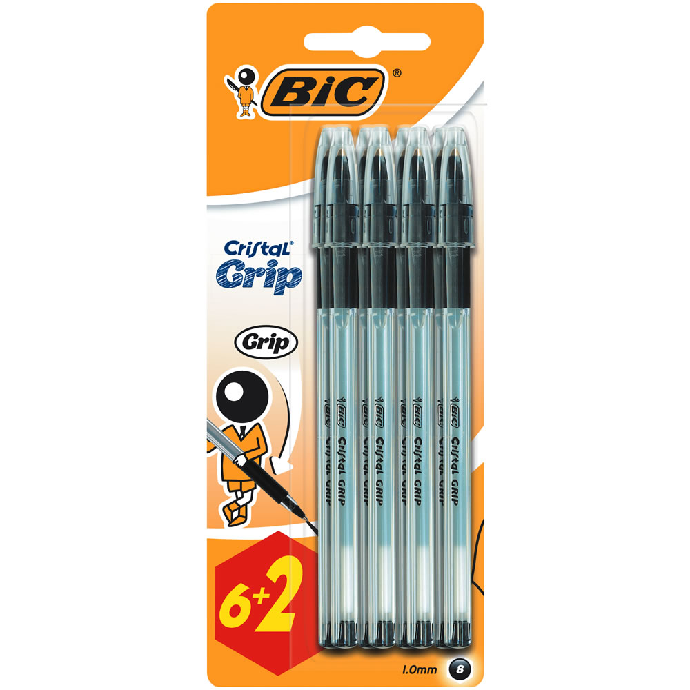 Bic Cristal Grip Black Ballpoint Pens 8 pack Image