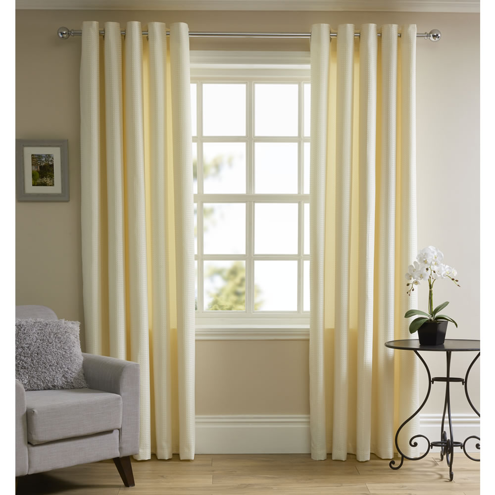 Wilko Cream Waffle Weave Lined Eyelet Curtains 167 W x 137cm D Image 1