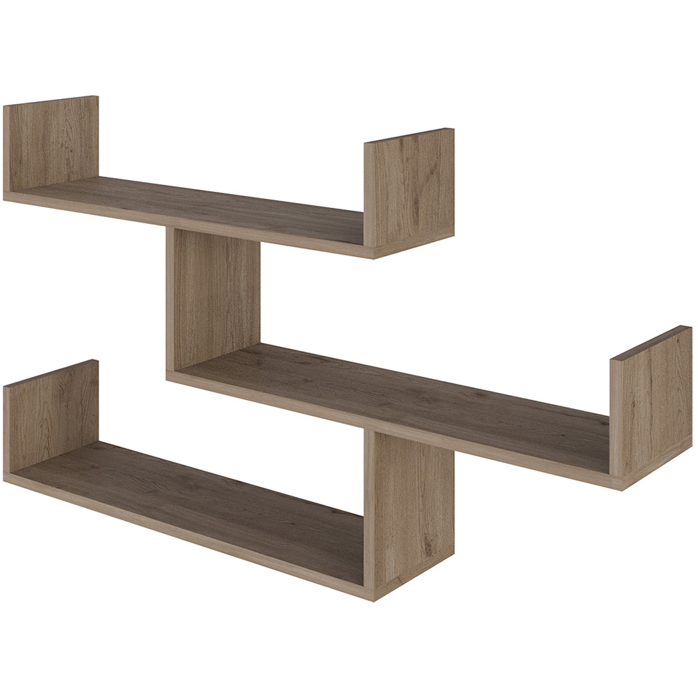 Decortie Tibet 3 Shelf Oak Effect Zigzag Wall Mounted Bookcase Image 2