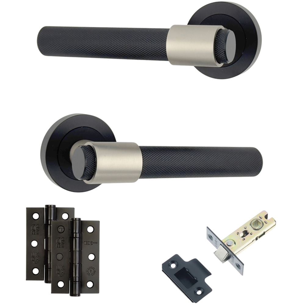AXS Hardware Dakota Black Knurled Latch Door Handles on Rose 4 Pack Image 1