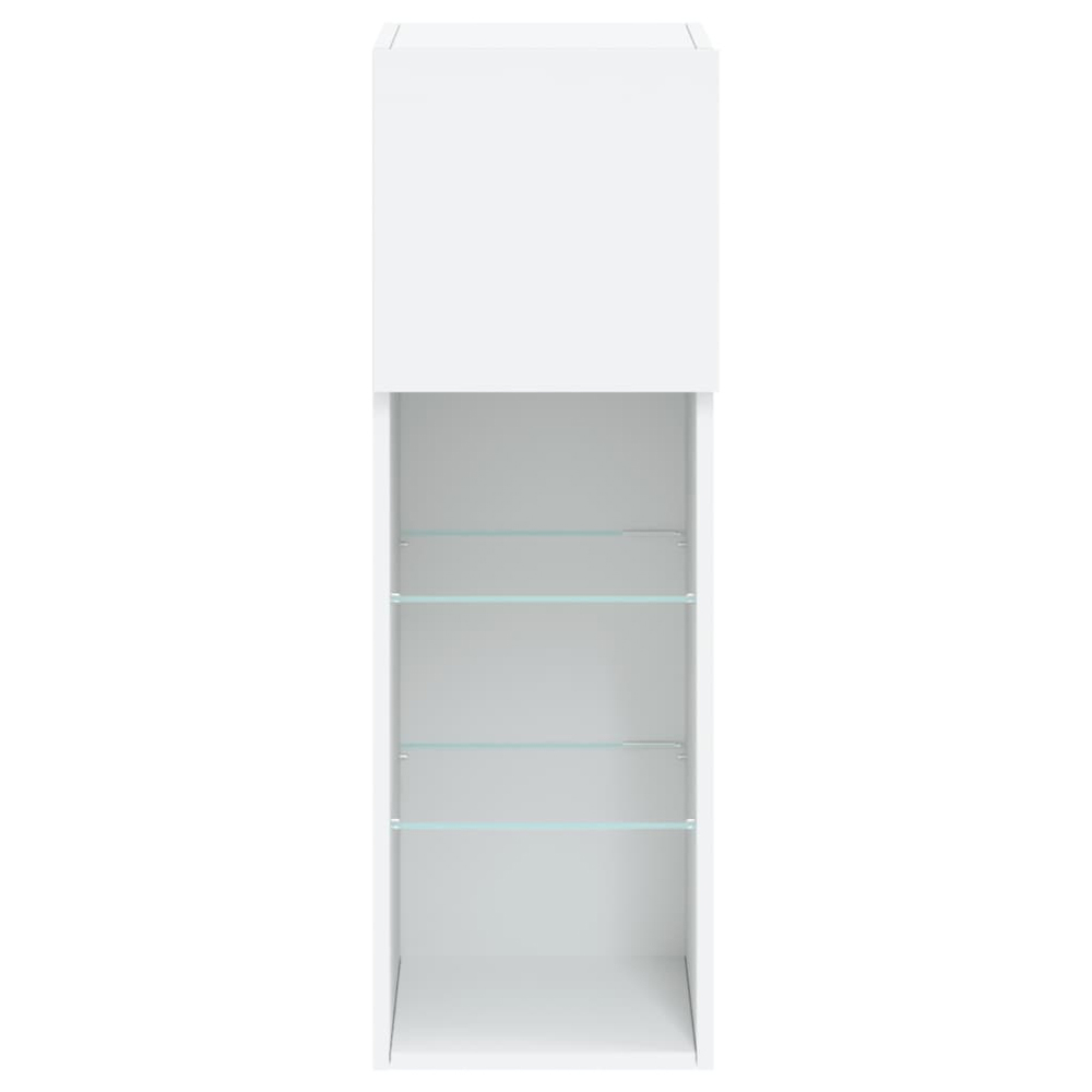 vidaXL Single Door 3 Shelf White TV Cabinet with LED Lights Set of 2 Image 4