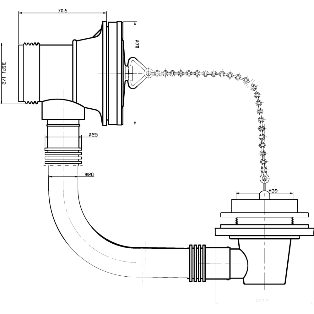 nuie Plug and Chain Bath Waste 76mm Image 2