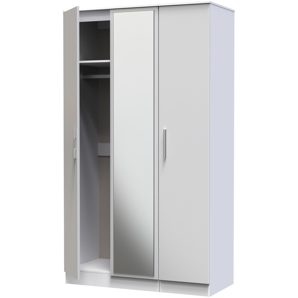 Crowndale Contrast Ready Assembled 3 Door Grey Gloss and White Matt Tall Mirrored Wardrobe Image 6