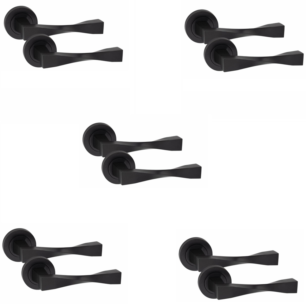 Golden Grace Matt Black Straight Astrid Twist Latch Handle Pair 52mm 5 Pack Image 1