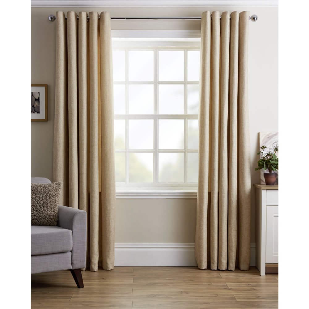 Wilko Natural Basketweave Lined Eyelet Curtains 167 W x 183cm D Image 1