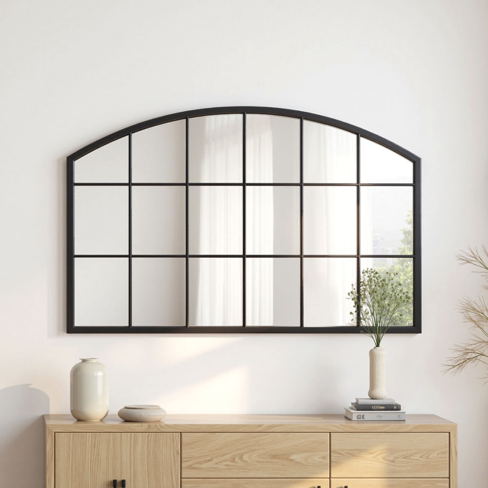 Living and Home Black Arched Wall Mirror with Metal Frame Image 7