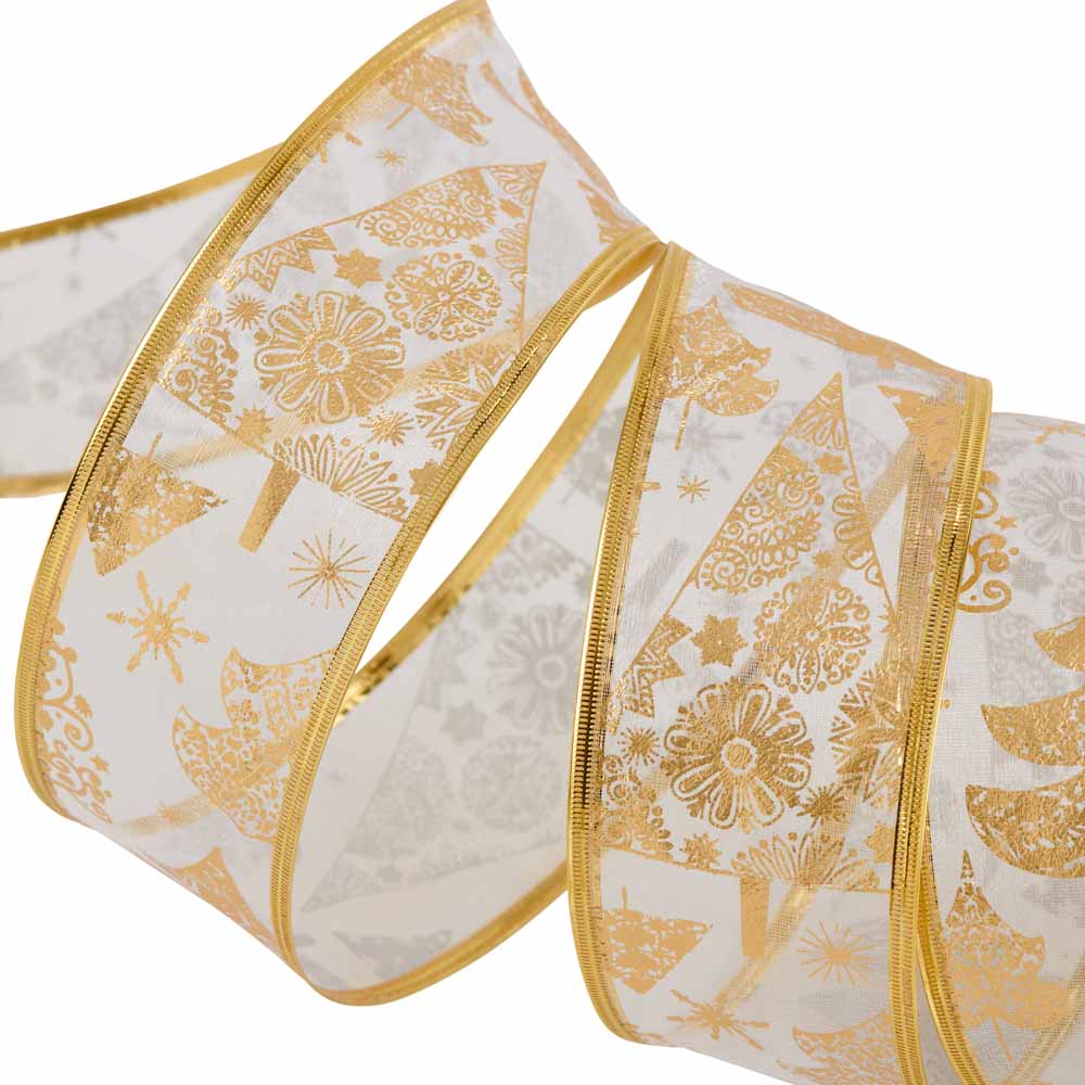 Wilko Assorted Luxe Wired Gold Tree Ribbons Image 4