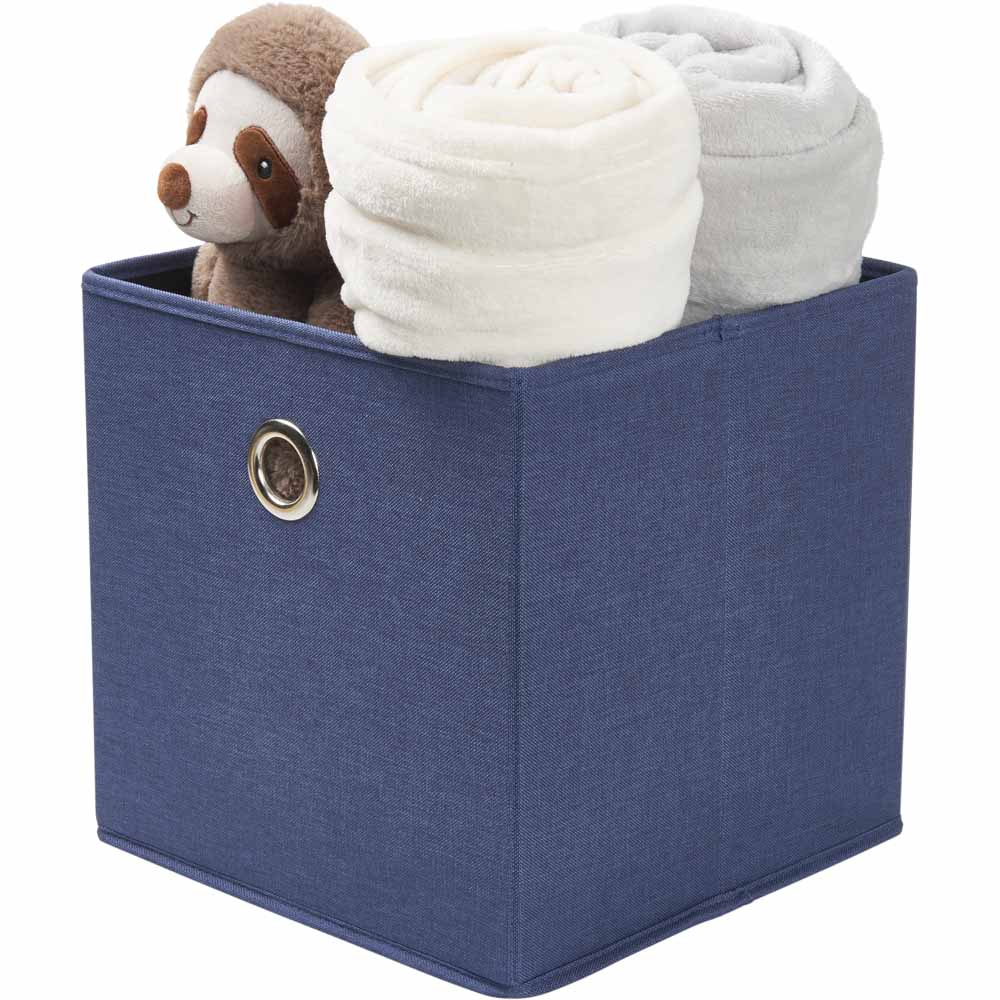 Wilko Blue Faux Linen Box 30x30cm Wilko