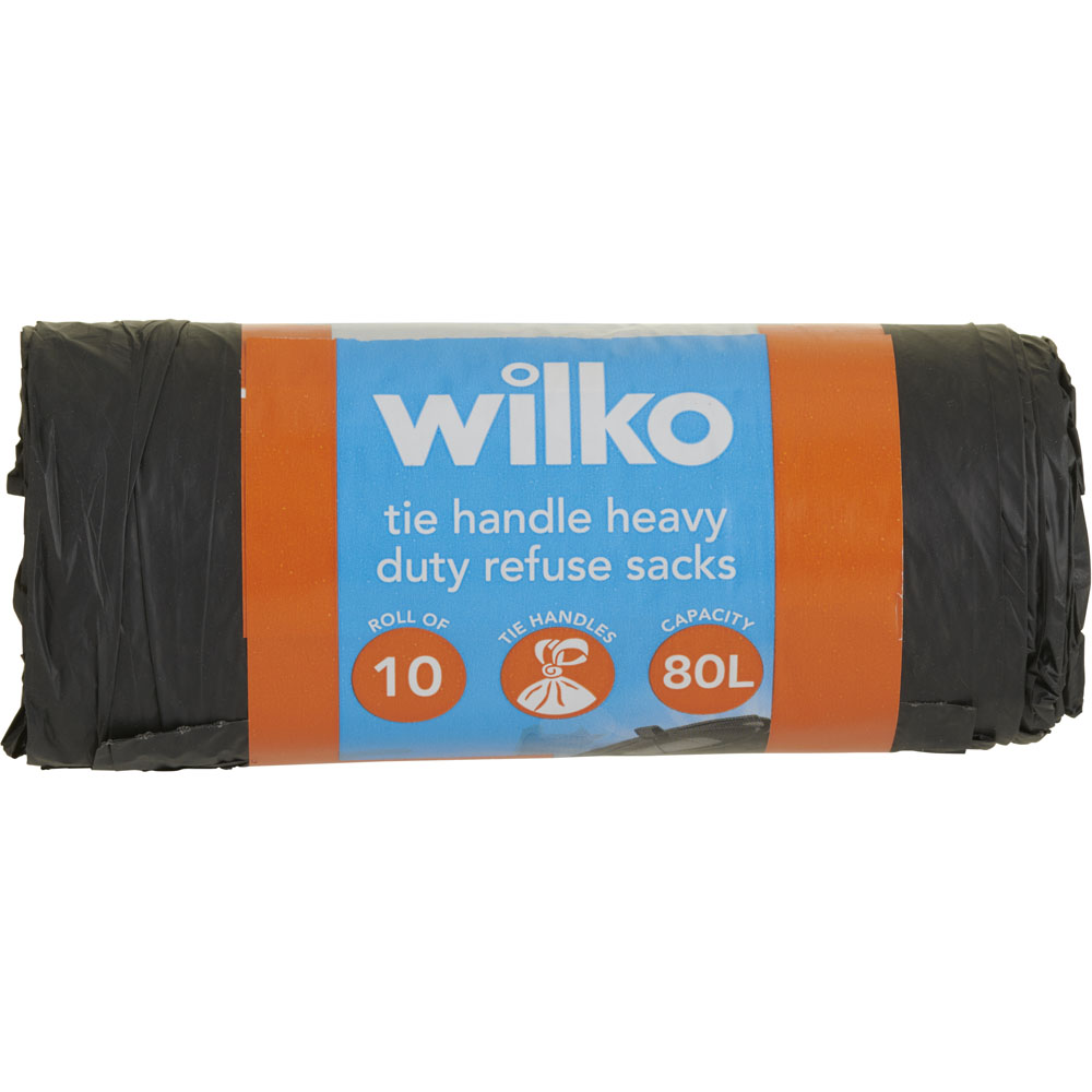 Wilko Tie Handle Heavy Duty Refuse Sacks Black 80L 10 Pack Image 2