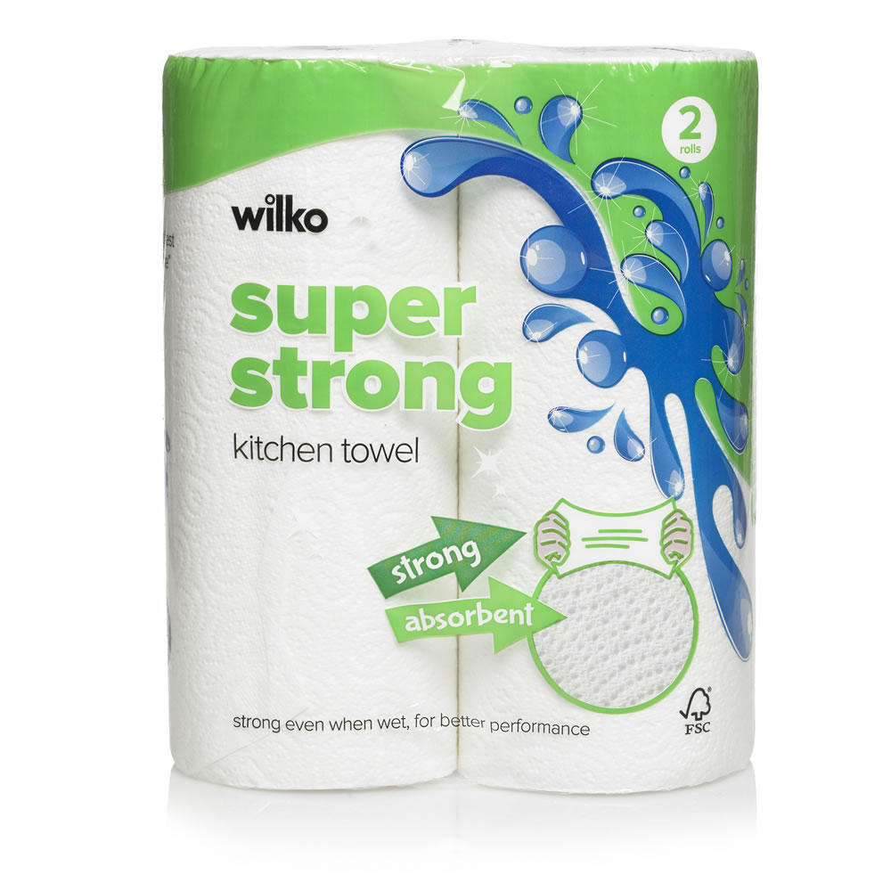 Wilko Super Strong Kitchen Towels 2 Rolls 2 Ply Image