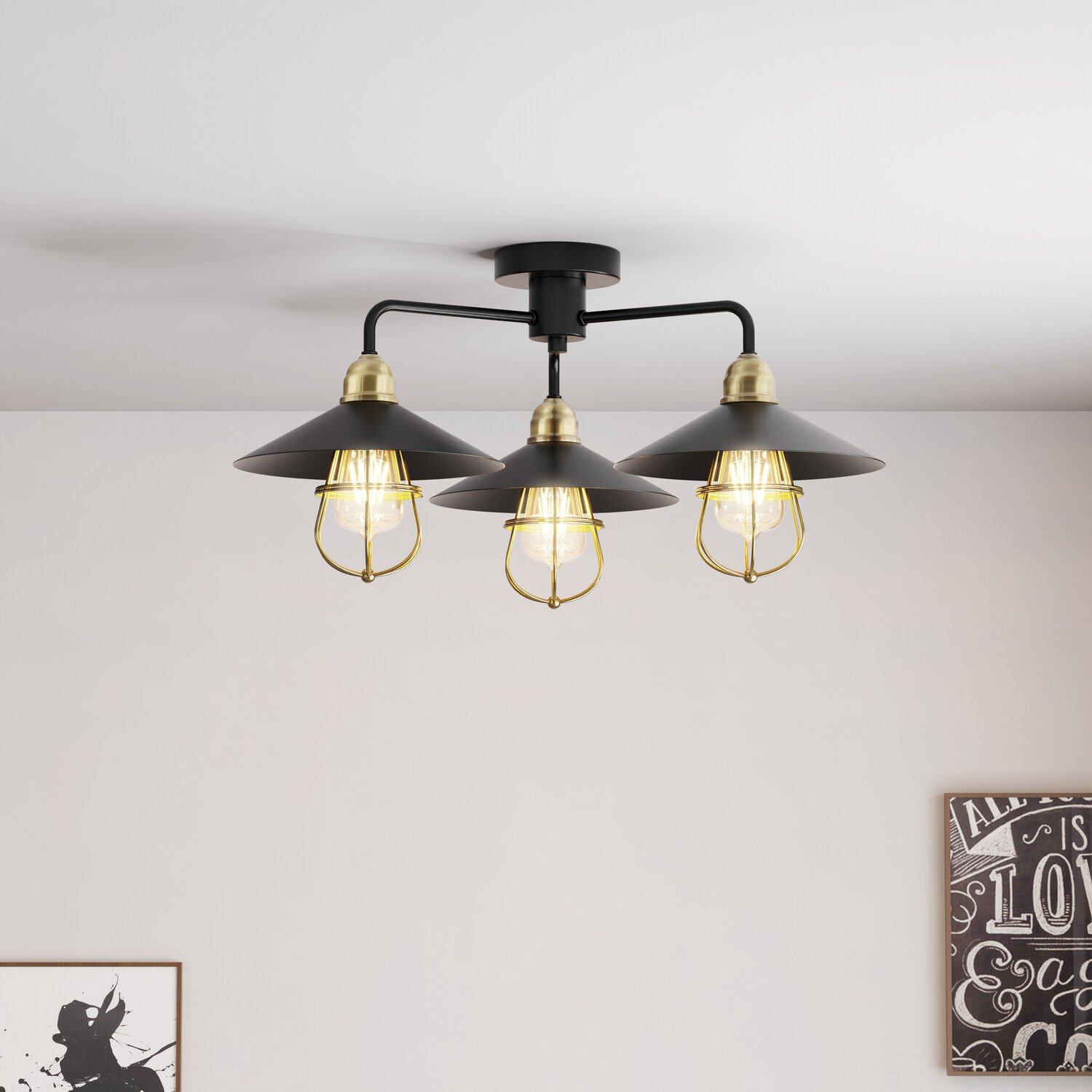 Dylan 3 Arm Ceiling Fitting Black Image 2