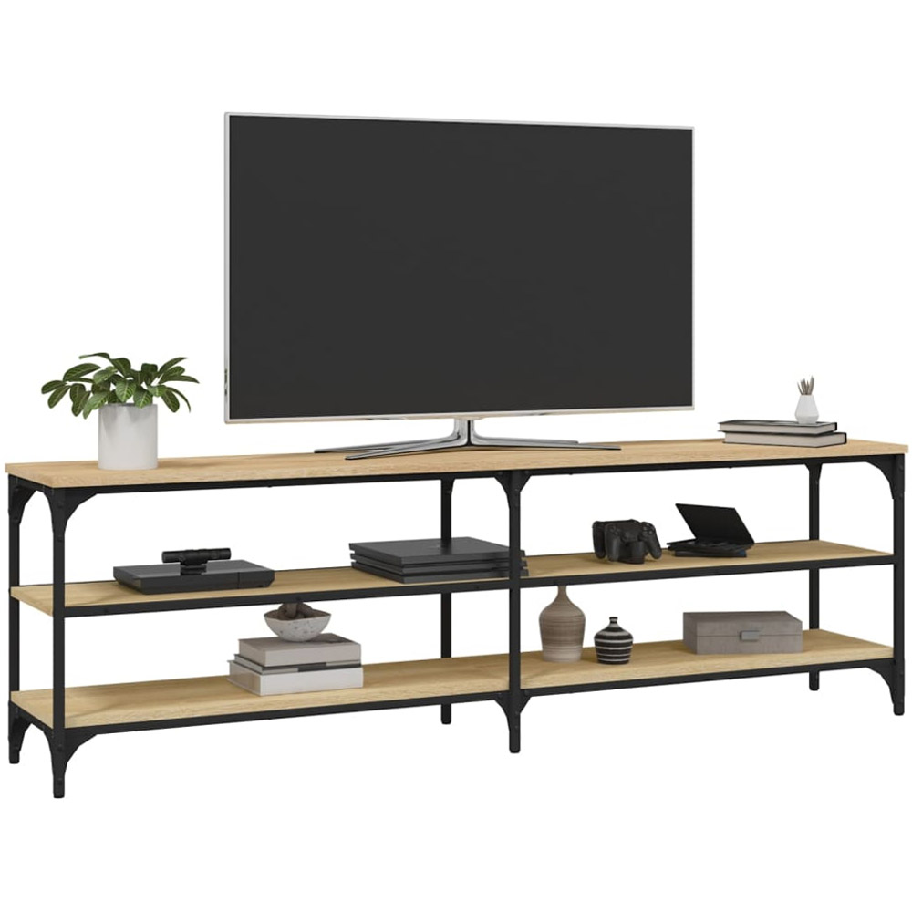 vidaXL 2 Open Shelf Sonoma Oak TV Cabinet with Metal Legs Image 4