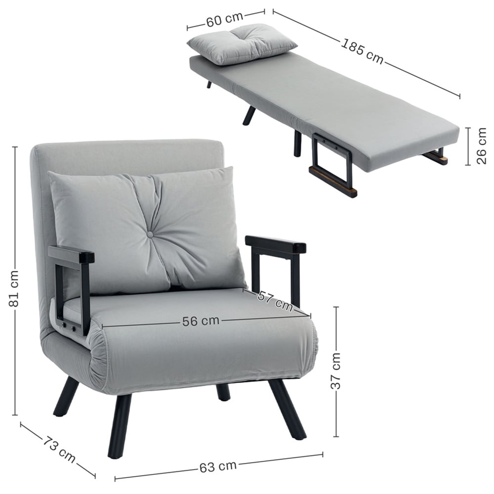 HOMCOM Click Clack Light Grey Single Bed Chair Image 9
