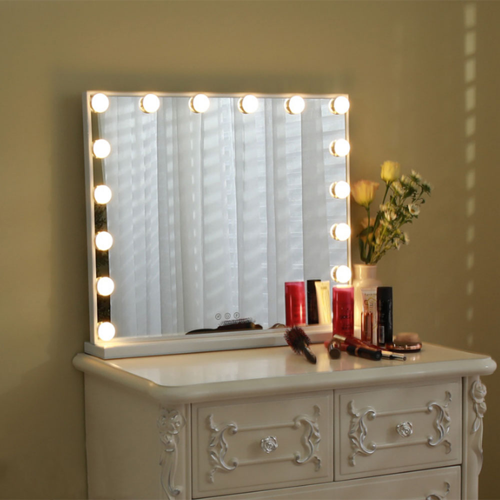 Living and Home LED Lighted White Makeup Vanity Mirror with Smart Sensor Screen Image 2