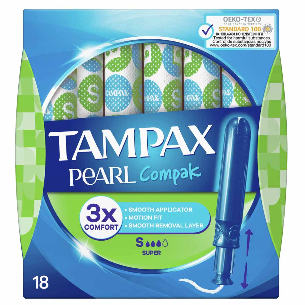 Tampax Compak Pearl Super Tampons 18 pack Image 1