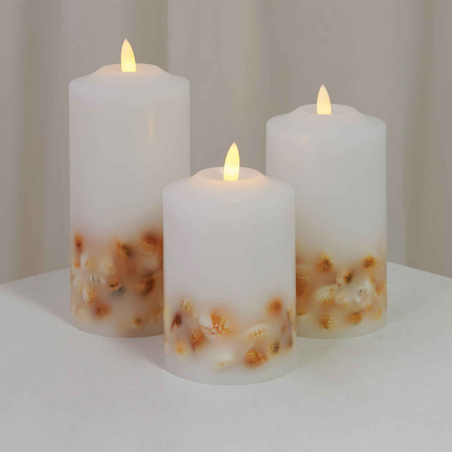 Set of 3 Seashell LED Candles - White and Brown Image 1