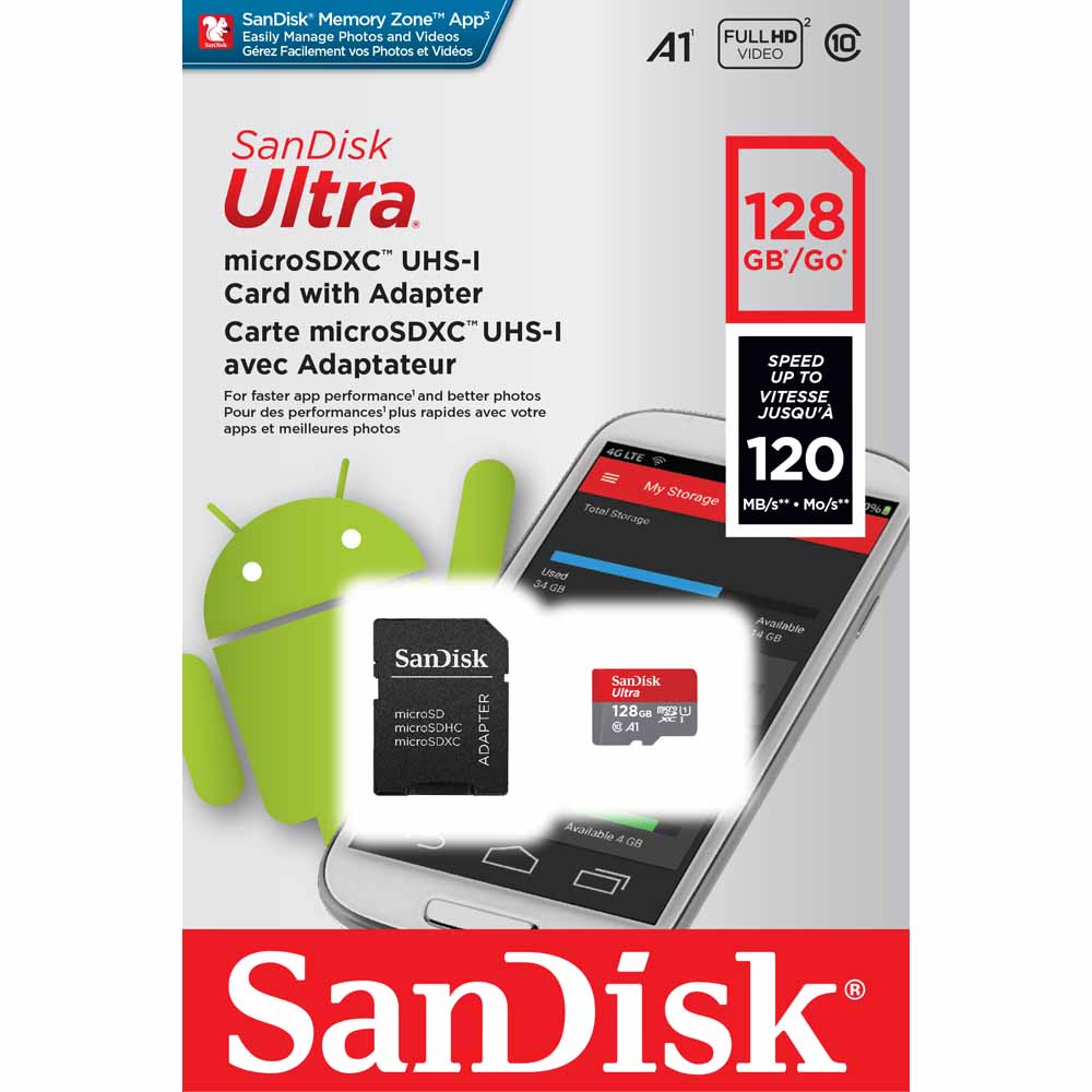 SanDisk Ultra MicroSDXC 128GB+SD Adaptor Image 1