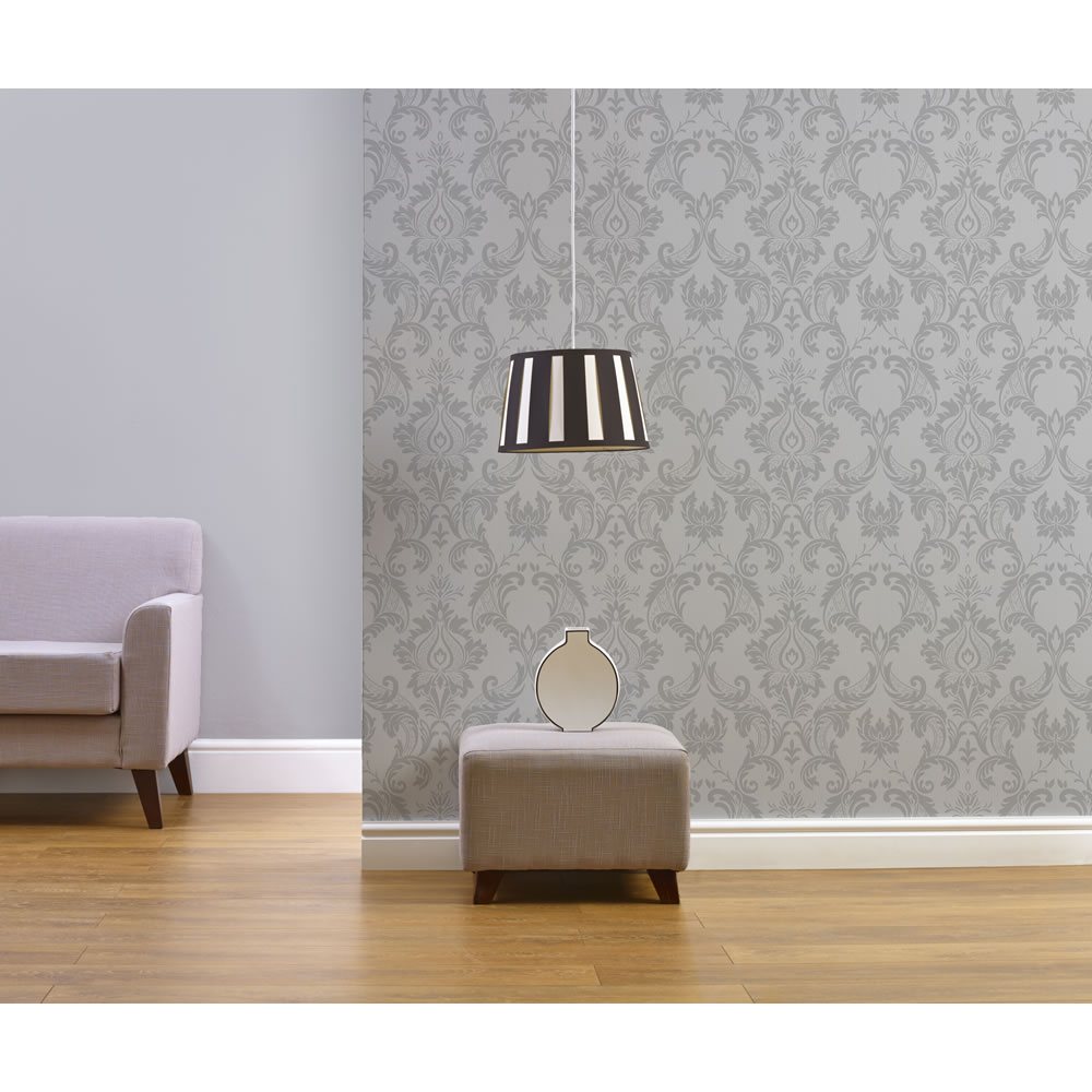 Wilko Best Damask Silver Wallpaper Image 2