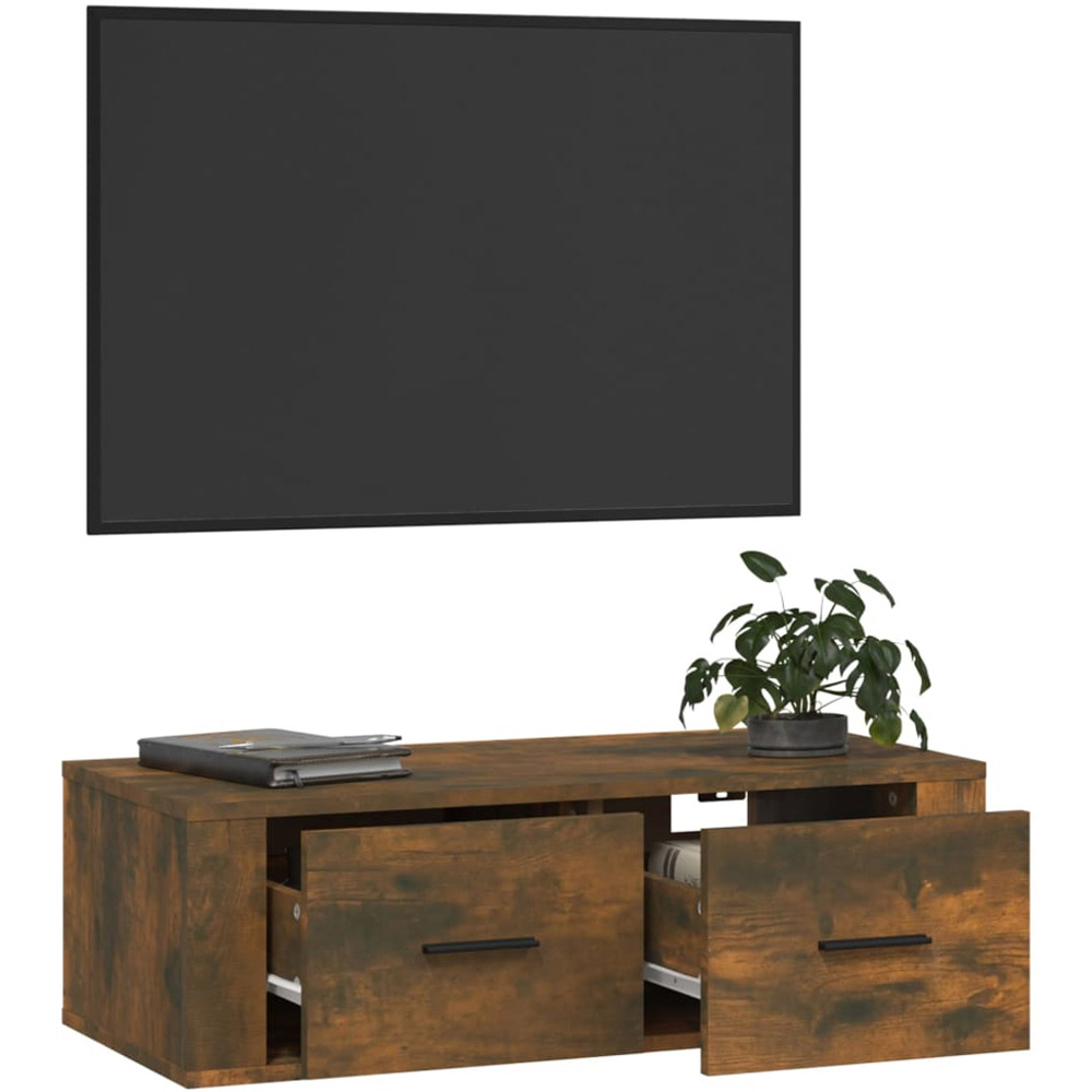 vidaXL 2 Drawer Smoked Oak Wall Mounted TV Cabinet Image 5