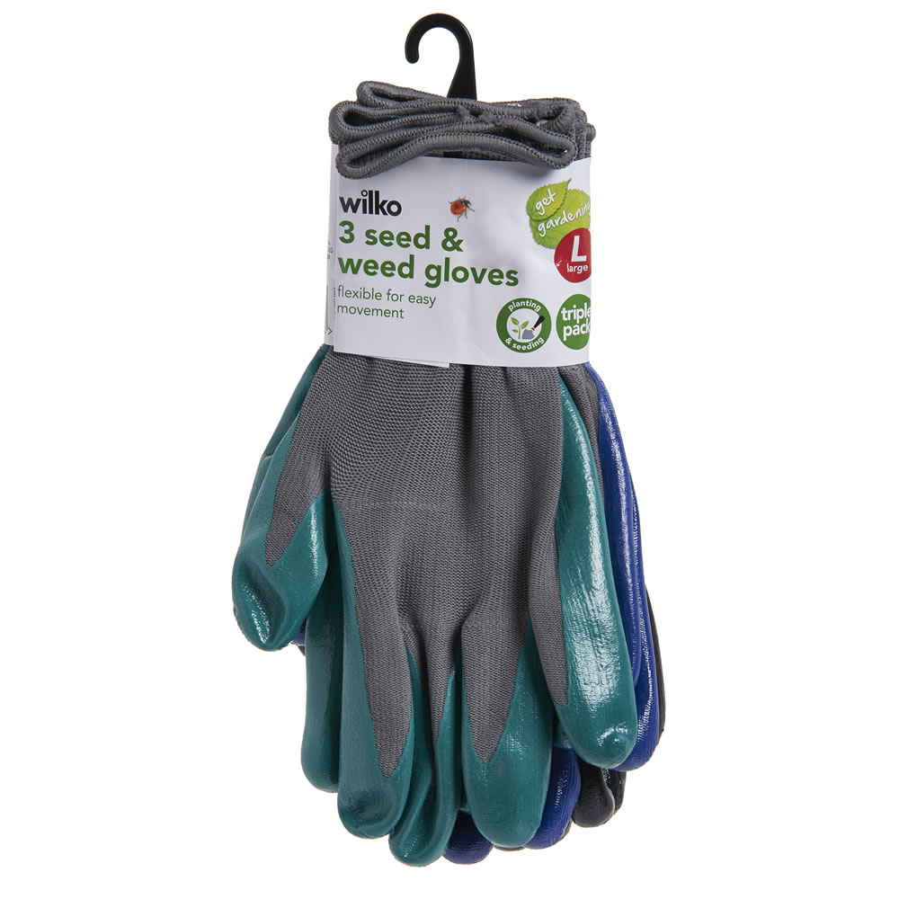 Wilko Garden Gloves Seed & Weed Large 3pk Image 1