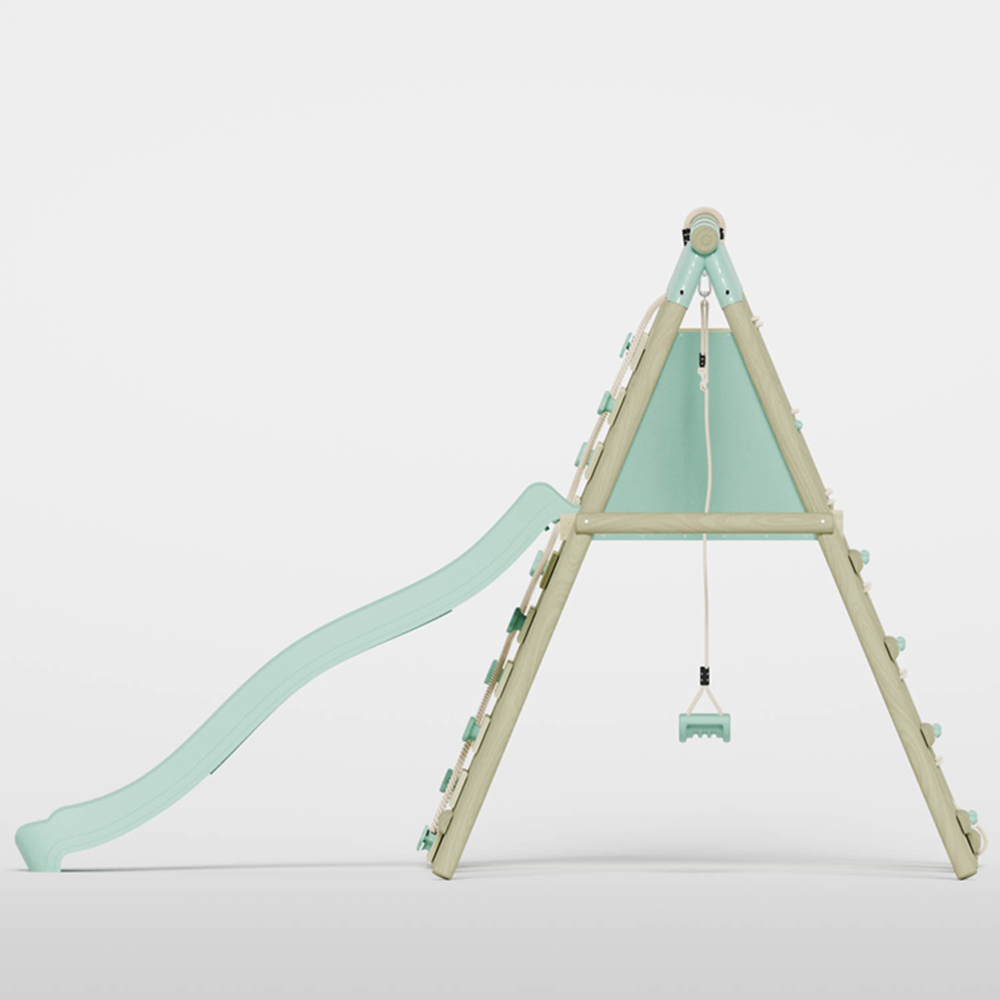 Mercia Wooden Round Pole Single Swing Set with Climbing Wall and Slide Image 5